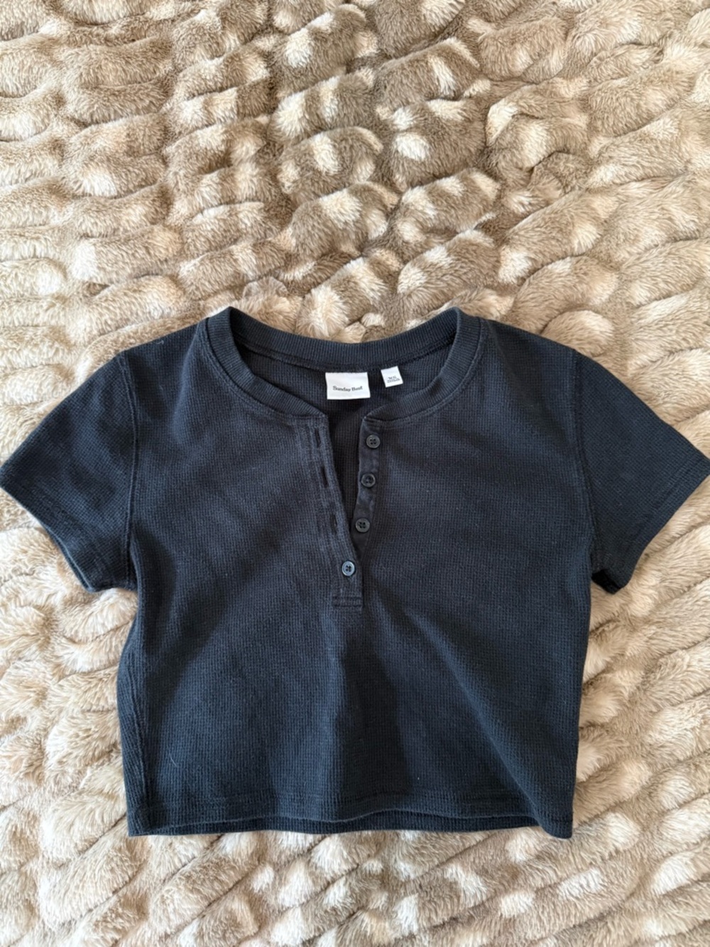 Sunday Best Black Short-Sleeve Henley Crop Top